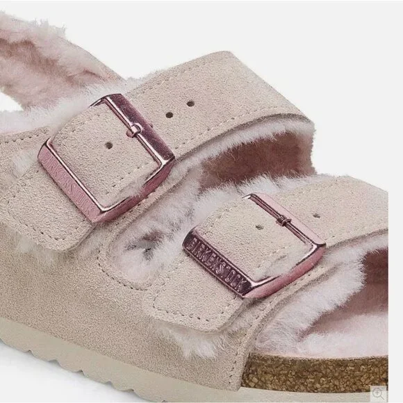 Birkenstock Milano Shearling Light Rose Pink Suede Slingback Sandal 41 L10 Reg - Picture 5 of 15